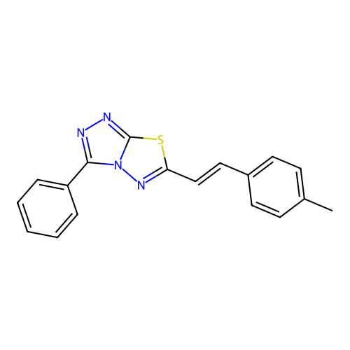 (E)-6-(4-methylstyryl)-3-phenyl-[1,2,4]triazolo[3,4-b][1,3,4]thiadiazole structure