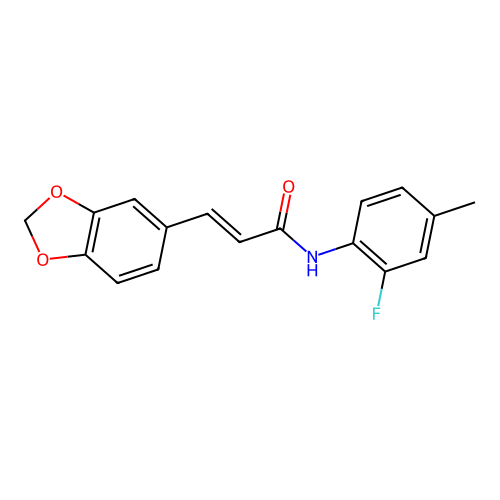 3-(1,3-benzodioxol-5-yl)-N-(2-fluoro-4-methylphenyl)prop-2-enamide structure