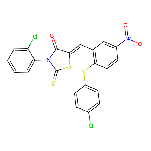 3-(2-chlorophenyl)-5-({2-[(4-chlorophenyl)sulfanyl]-5-nitrophenyl}methylene)-2-thioxo-1,3-thiazolan-4-one structure