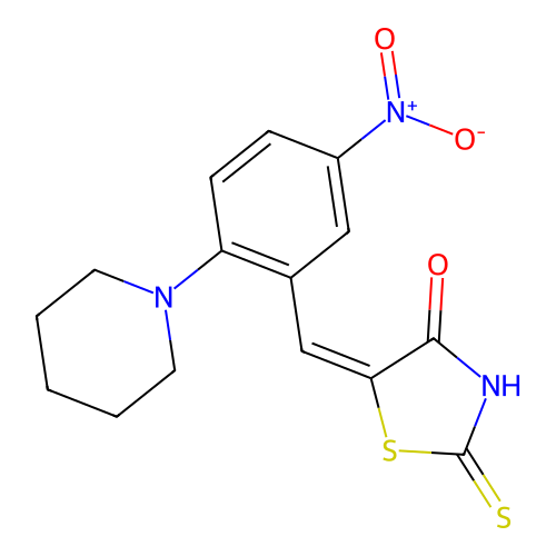 5-[(5-nitro-2-piperidinophenyl)methylene]-2-thioxo-1,3-thiazolan-4-one structure