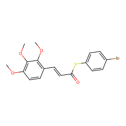S-(4-bromophenyl) 3-(2,3,4-trimethoxyphenyl)prop-2-enethioate structure