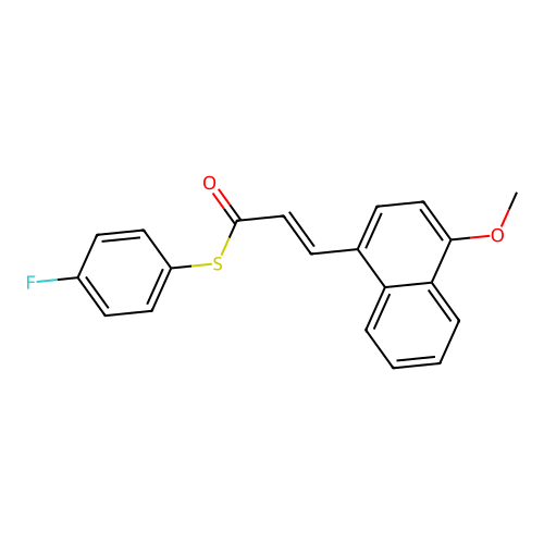 S-(4-fluorophenyl) 3-(4-methoxynaphthalen-1-yl)prop-2-enethioate structure