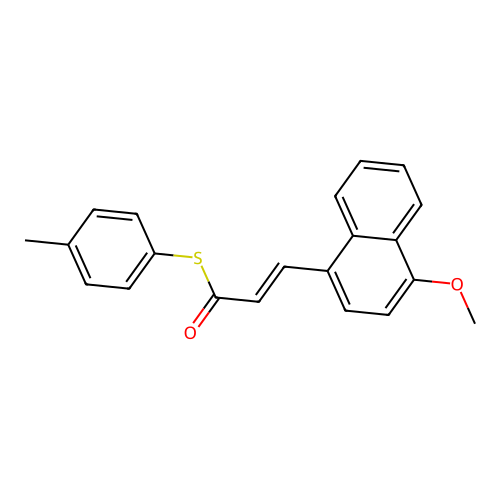 S-(4-methylphenyl) 3-(4-methoxynaphthalen-1-yl)prop-2-enethioate structure