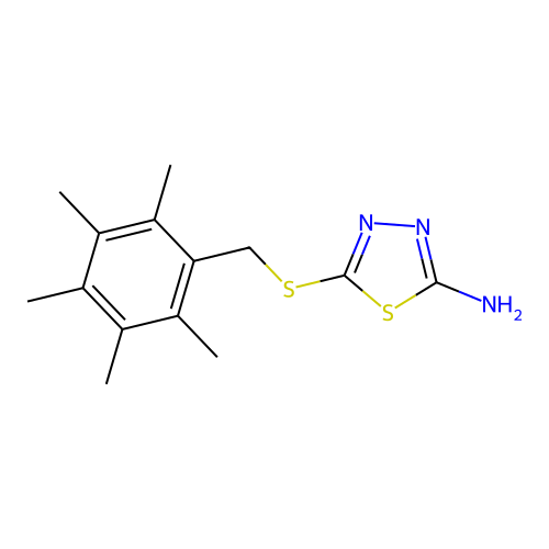 5-[(2,3,4,5,6-Pentamethylbenzyl)sulfanyl]-1,3,4-thiadiazol-2-amine structure
