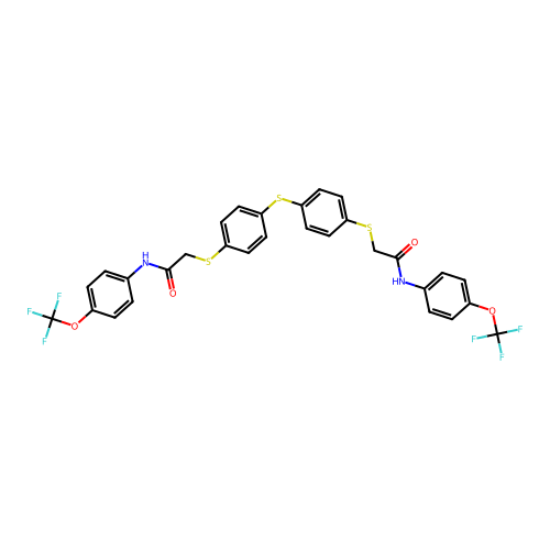2-[4-[4-[2-oxo-2-[4-(trifluoromethoxy)anilino]ethyl]sulfanylphenyl]sulfanylphenyl]sulfanyl-N-[4-(trifluoromethoxy)phenyl]acetamide structure