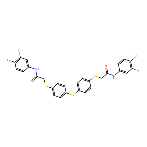 2-({4-[(4-{[2-(3,4-difluoroanilino)-2-oxoethyl]sulfanyl}phenyl)sulfanyl]phenyl}sulfanyl)-N-(3,4-difluorophenyl)acetamide structure