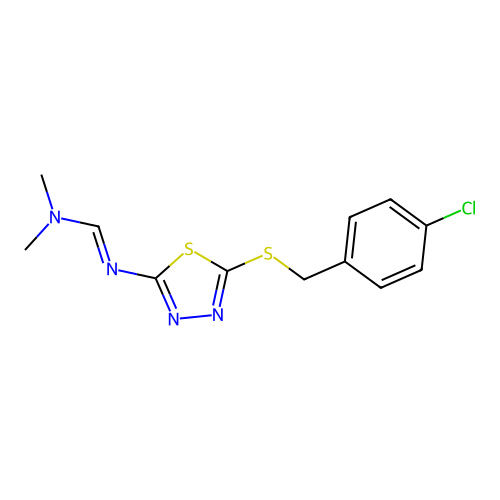 N'-[5-[(4-chlorophenyl)methylsulfanyl]-1,3,4-thiadiazol-2-yl]-N,N-dimethylmethanimidamide structure