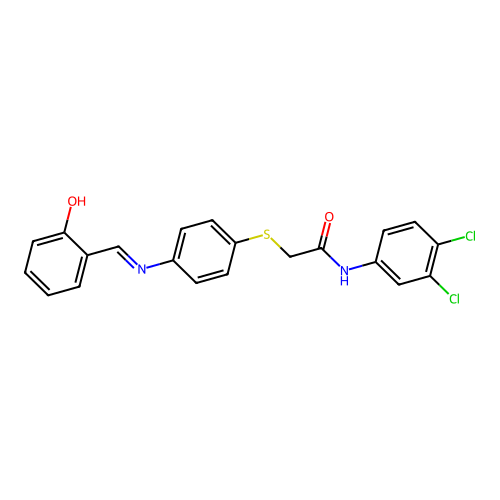 N-(3,4-dichlorophenyl)-2-[(4-{[(2-hydroxyphenyl)methylene]amino}phenyl)sulfanyl]acetamide structure