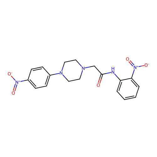 N-(2-nitrophenyl)-2-[4-(4-nitrophenyl)piperazin-1-yl]acetamide structure