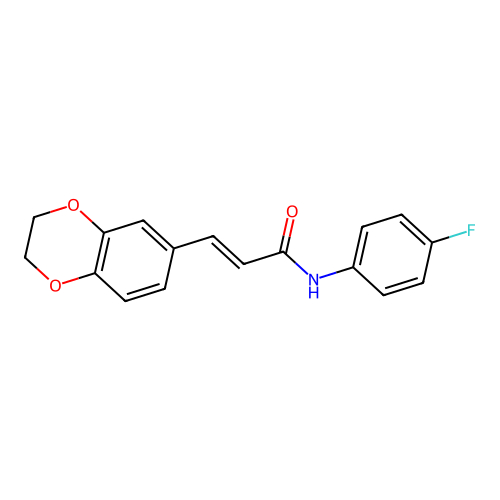 3-(2,3-dihydro-1,4-benzodioxin-6-yl)-N-(4-fluorophenyl)prop-2-enamide structure