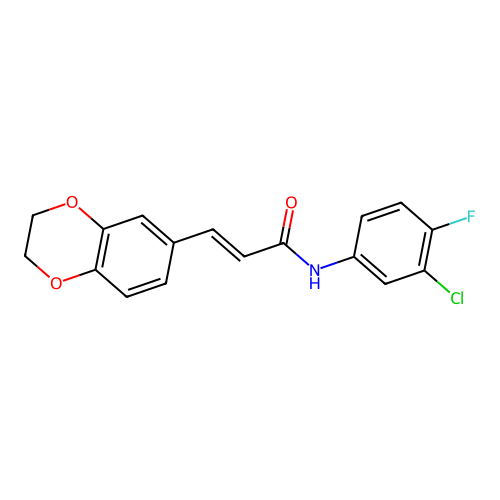 N-(3-chloro-4-fluorophenyl)-3-(2,3-dihydro-1,4-benzodioxin-6-yl)prop-2-enamide structure