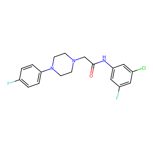 N-(3-chloro-5-fluorophenyl)-2-[4-(4-fluorophenyl)piperazino]acetamide structure