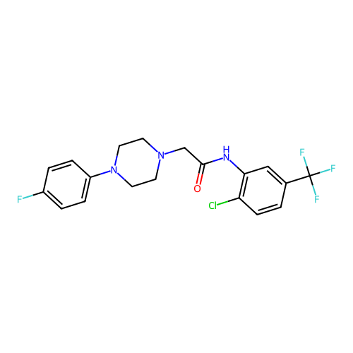 N-[2-chloro-5-(trifluoromethyl)phenyl]-2-[4-(4-fluorophenyl)piperazin-1-yl]acetamide structure