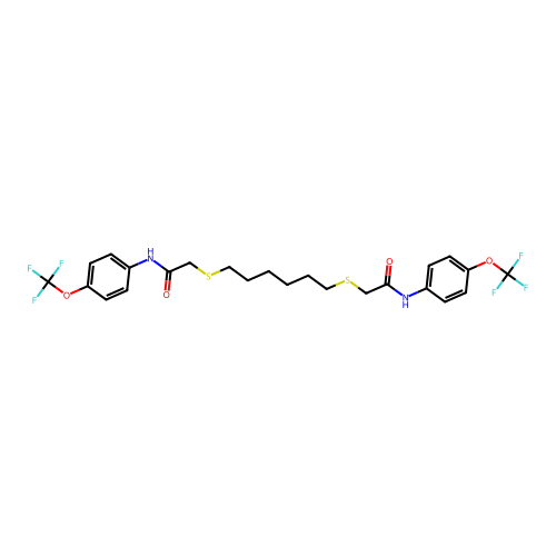 2-{[6-({2-oxo-2-[4-(trifluoromethoxy)anilino]ethyl}sulfanyl)hexyl]sulfanyl}-N-[4-(trifluoromethoxy)phenyl]acetamide structure