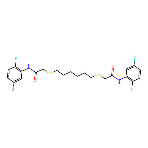 2-[(6-{[2-(2,5-difluoroanilino)-2-oxoethyl]sulfanyl}hexyl)sulfanyl]-N-(2,5-difluorophenyl)acetamide structure
