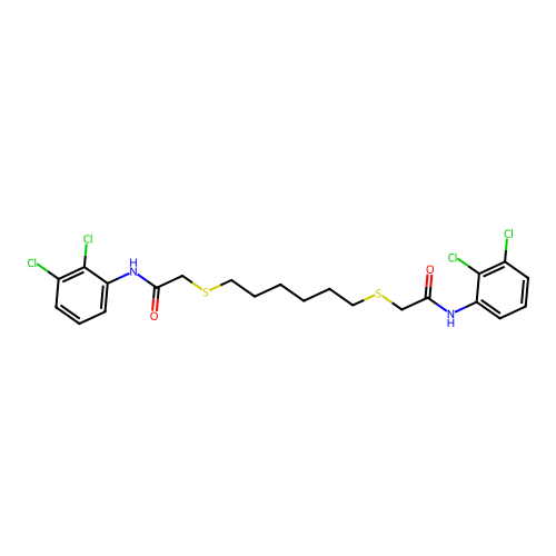 2-[(6-{[2-(2,3-dichloroanilino)-2-oxoethyl]sulfanyl}hexyl)sulfanyl]-N-(2,3-dichlorophenyl)acetamide structure