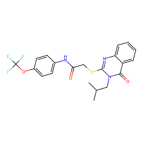 2-[(3-isobutyl-4-oxo-3,4-dihydro-2-quinazolinyl)sulfanyl]-N-[4-(trifluoromethoxy)phenyl]acetamide structure