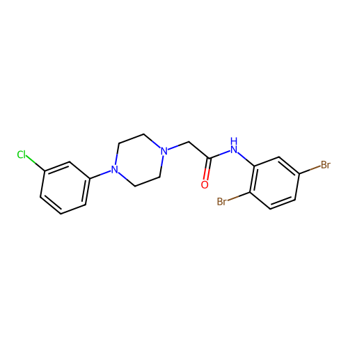 2-[4-(3-chlorophenyl)piperazin-1-yl]-N-(2,5-dibromophenyl)acetamide structure