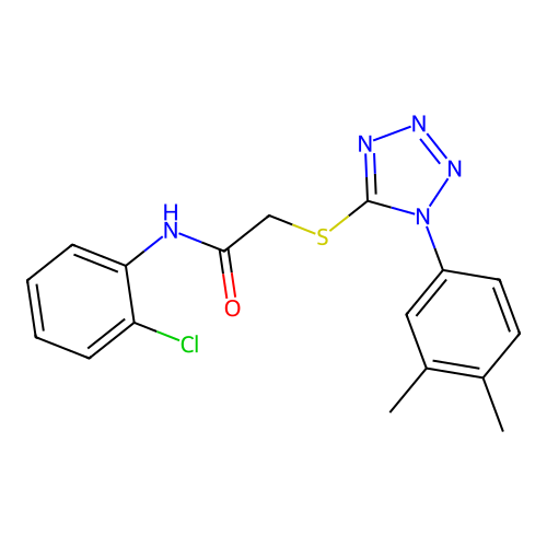 N-(2-chlorophenyl)-2-[1-(3,4-dimethylphenyl)tetrazol-5-yl]sulfanylacetamide structure