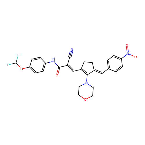 (E)-2-cyano-N-[4-(difluoromethoxy)phenyl]-3-[(3E)-2-morpholin-4-yl-3-[(4-nitrophenyl)methylidene]cyclopenten-1-yl]prop-2-enamide structure