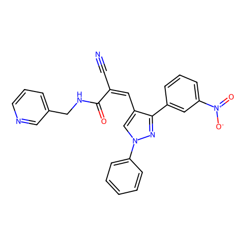 (Z)-2-Cyano-3-[3-(3-nitrophenyl)-1-phenylpyrazol-4-yl]-N-(pyridin-3-ylmethyl)prop-2-enamide structure