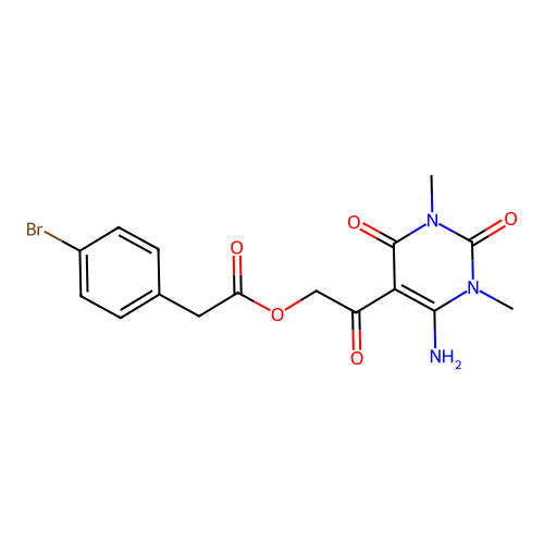 [2-(4-amino-1,3-dimethyl-2,6-dioxopyrimidin-5-yl)-2-oxoethyl] 2-(4-bromophenyl)acetate structure