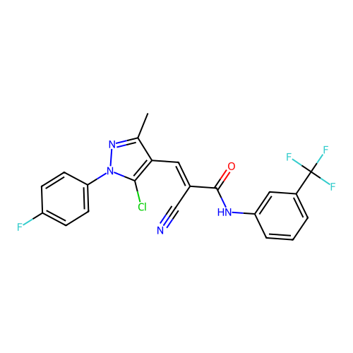 (E)-3-[5-chloro-1-(4-fluorophenyl)-3-methylpyrazol-4-yl]-2-cyano-N-[3-(trifluoromethyl)phenyl]prop-2-enamide structure