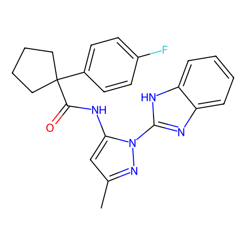N-(1-(1H-benzo[d]imidazol-2-yl)-3-methyl-1H-pyrazol-5-yl)-1-(4-fluorophenyl)cyclopentanecarboxamide structure