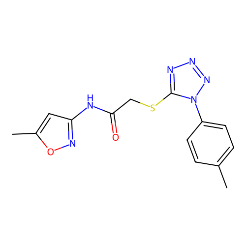 N-(5-methyl-1,2-oxazol-3-yl)-2-{[1-(4-methylphenyl)-1H-tetrazol-5-yl]sulfanyl}acetamide structure