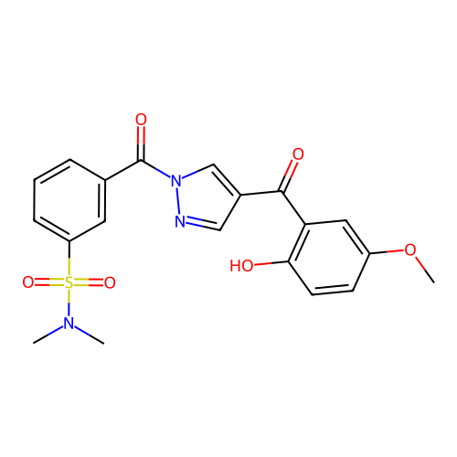 3-[4-(2-hydroxy-5-methoxybenzoyl)pyrazole-1-carbonyl]-N,N-dimethylbenzenesulfonamide structure
