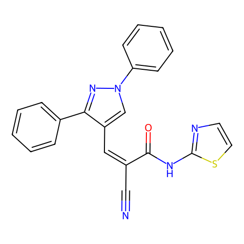 2-cyano-3-(1,3-diphenyl-1H-pyrazol-4-yl)-N-(1,3-thiazol-2-yl)prop-2-enamide structure