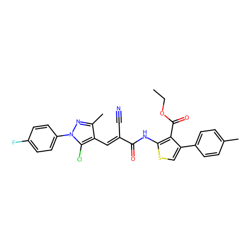 ethyl 2-[[(E)-3-[5-chloro-1-(4-fluorophenyl)-3-methylpyrazol-4-yl]-2-cyanoprop-2-enoyl]amino]-4-(4-methylphenyl)thiophene-3-carboxylate structure