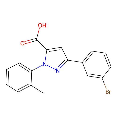 3-(3-bromophenyl)-1-(2-methylphenyl)-1H-pyrazole-5-carboxylic acid structure