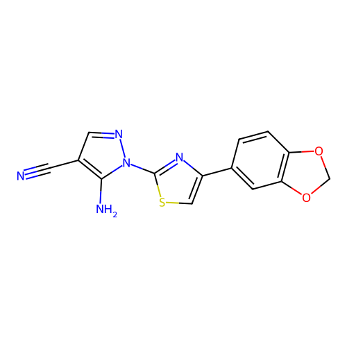 5-Amino-1-[4-(1,3-benzodioxol-5-yl)-1,3-thiazol-2-yl]pyrazole-4-carbonitrile structure