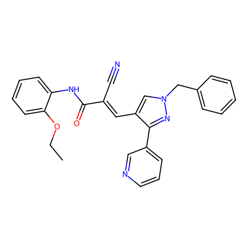 3-(1-benzyl-3-pyridin-3-ylpyrazol-4-yl)-2-cyano-N-(2-ethoxyphenyl)prop-2-enamide structure