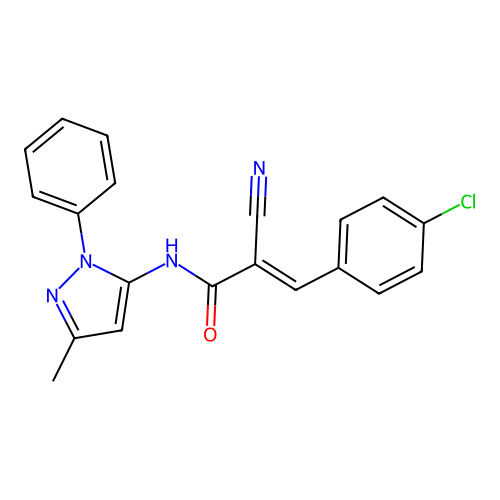 3-(4-chlorophenyl)-2-cyano-N-(3-methyl-1-phenyl-1H-pyrazol-5-yl)prop-2-enamide structure