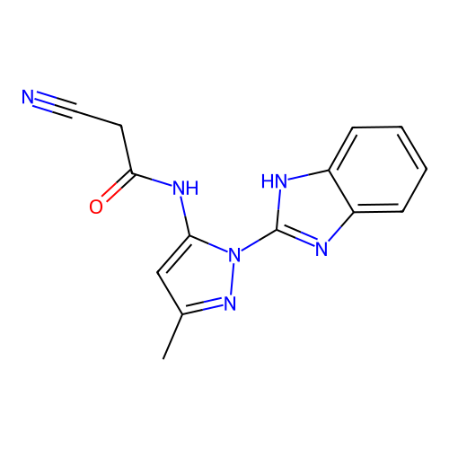 N-[2-(1H-benzimidazol-2-yl)-5-methylpyrazol-3-yl]-2-cyanoacetamide structure