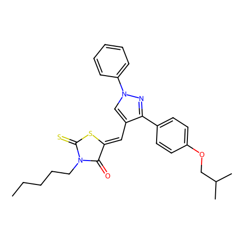 (5Z)-5-{[3-(4-isobutoxyphenyl)-1-phenyl-1H-pyrazol-4-yl]methylene}-3-pentyl-2-thioxo-1,3-thiazolidin-4-one structure