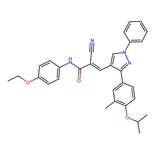 (E)-2-cyano-N-(4-ethoxyphenyl)-3-[3-(3-methyl-4-propan-2-yloxyphenyl)-1-phenylpyrazol-4-yl]prop-2-enamide structure