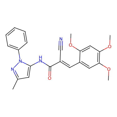(E)-2-cyano-N-(5-methyl-2-phenylpyrazol-3-yl)-3-(2,4,5-trimethoxyphenyl)prop-2-enamide structure