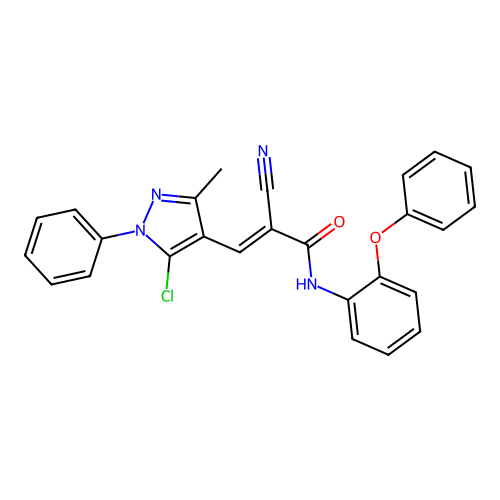 (E)-3-(5-chloro-3-methyl-1-phenylpyrazol-4-yl)-2-cyano-N-(2-phenoxyphenyl)prop-2-enamide structure