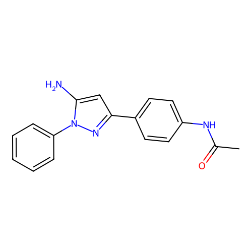 N-[4-(5-amino-1-phenylpyrazol-3-yl)phenyl]acetamide structure