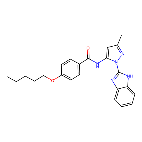 N-[1-(1H-benzimidazol-2-yl)-3-methyl-1H-pyrazol-5-yl]-4-(pentyloxy)benzamide structure