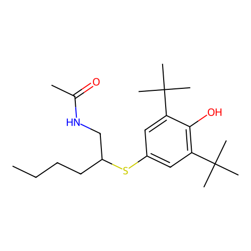 Acetamide, N-(2-((3,5-bis(1,1-dimethylethyl)-4-hydroxyphenyl)thio)hexyl)- structure