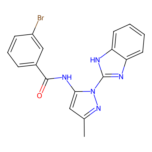 N-[1-(1H-benzimidazol-2-yl)-3-methyl-1H-pyrazol-5-yl]-3-bromobenzamide structure