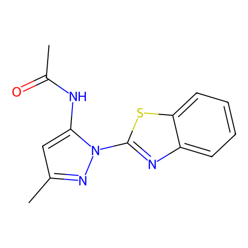 N-[2-(1,3-benzothiazol-2-yl)-5-methylpyrazol-3-yl]acetamide structure