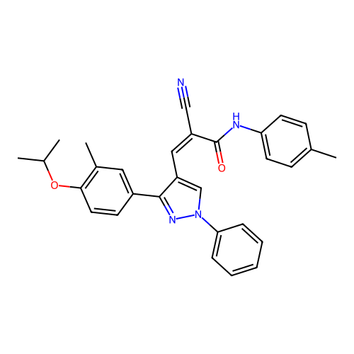 (2Z)-2-cyano-N-(4-methylphenyl)-3-{3-[3-methyl-4-(propan-2-yloxy)phenyl]-1-phenyl-1H-pyrazol-4-yl}prop-2-enamide structure