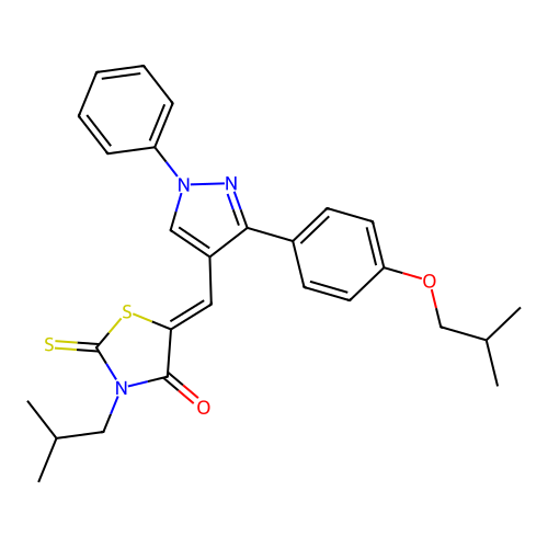 (5Z)-5-{[3-(4-isobutoxyphenyl)-1-phenyl-1H-pyrazol-4-yl]methylene}-3-isobutyl-2-thioxo-1,3-thiazolidin-4-one structure