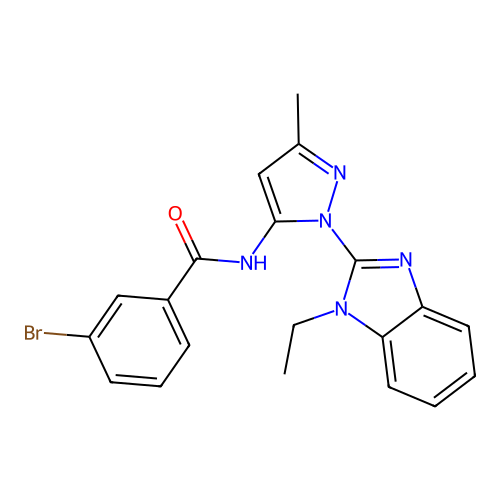 3-bromo-N-[1-(1-ethyl-1H-benzimidazol-2-yl)-3-methyl-1H-pyrazol-5-yl]benzamide structure