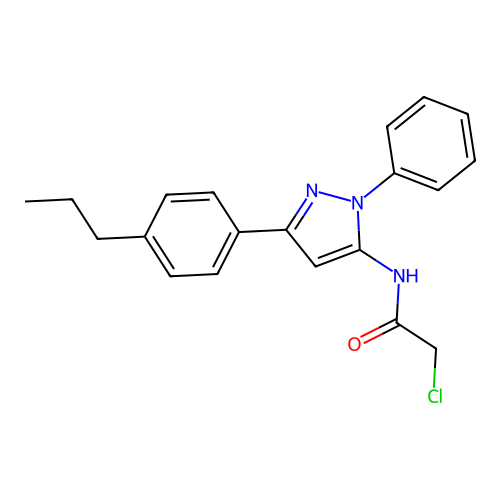2-chloro-N-[1-phenyl-3-(4-propylphenyl)-1H-pyrazol-5-yl]acetamide structure